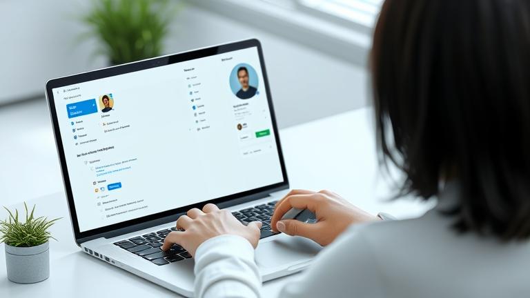 alt_text: Person editing profile pic on laptop in modern workspace, highlighting delete option.