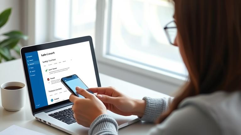 alt_text: Person focused on device with account settings, highlighting "Delete Account" option.