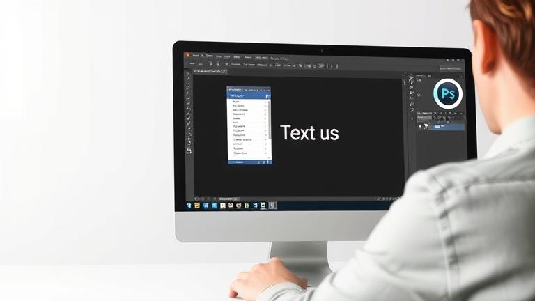 alt_text: Person working on Photoshop CS6, focusing on font type selection in a professional workspace.