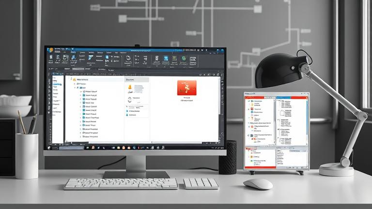 alt_text: CAD workspace with AutoCAD open, cursor deleting an unused layer; organized desktop.