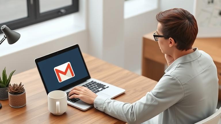 alt_text: Person managing Gmail on Windows 10 laptop in modern workspace, troubleshooting step-focused.