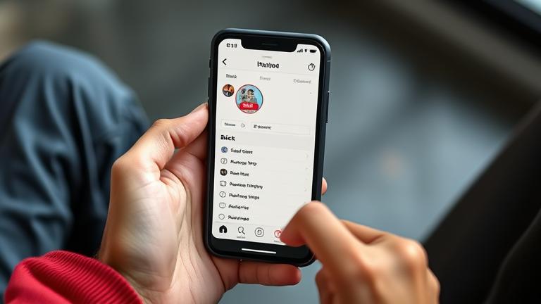 alt_text: Person holding phone with Instagram story screen, highlighting the "Block" option clearly.