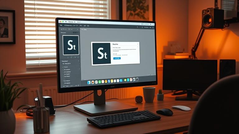 alt_text: Professional workspace showing Lightroom interface saving presets in a clean, warm-lit setup.