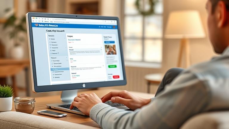 alt_text: Person manages Bank of America account securely online in a cozy, professional setting.
