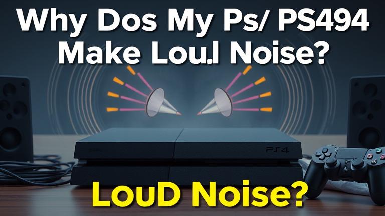 alt_text: PS4 console emitting loud noise with sound waves, a concerned user, vents, and airflow cues.