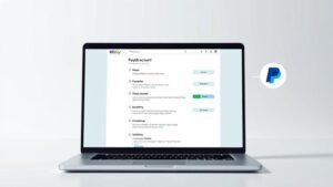 alt_text: Person removing PayPal from eBay on a computer, showcasing account settings and icons.