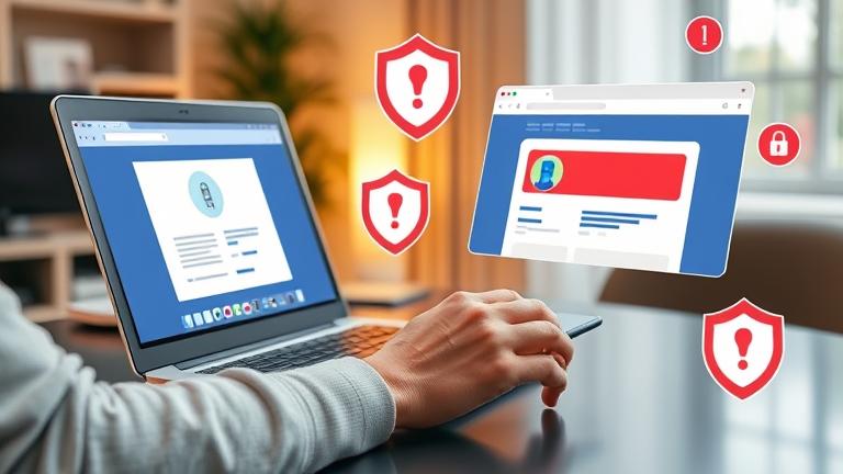 alt_text: Person using device with shield and lock icons, showcasing online privacy and data protection.