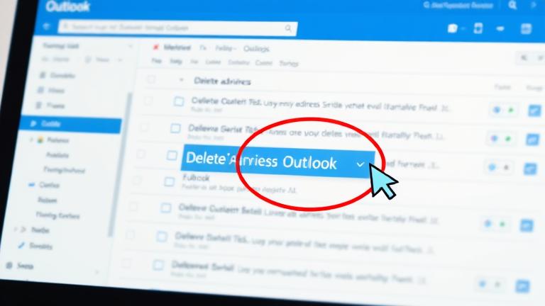 alt_text: Close-up of Outlook inbox with a cursor deleting an email address.
