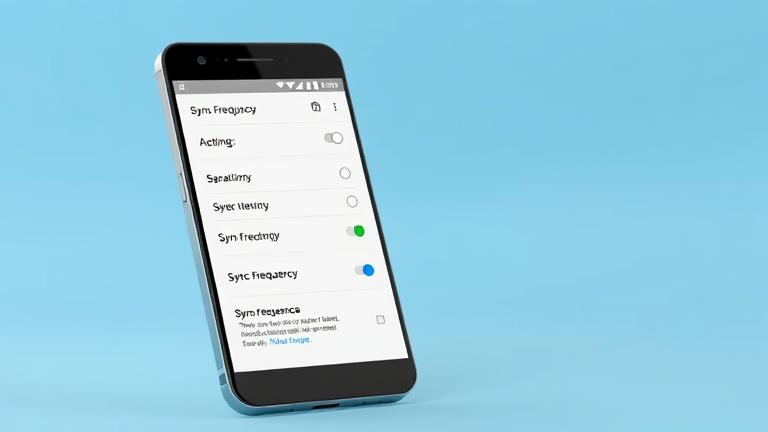 alt_text: Android phone screen showing Gmail sync settings with gears icon, blue and white tones.
