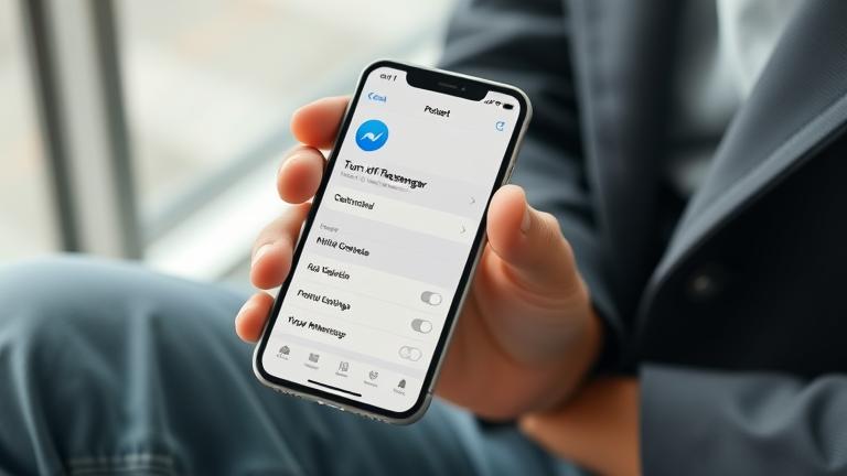 alt_text: iPhone screen showing Messenger settings with toggle off, sleek background, user managing app.