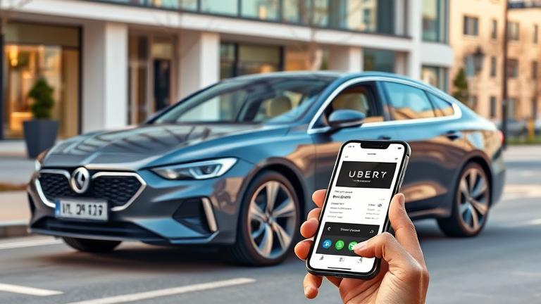 alt_text: Modern car in city with ride-share app, highlighting Uber vehicle update and professionalism.