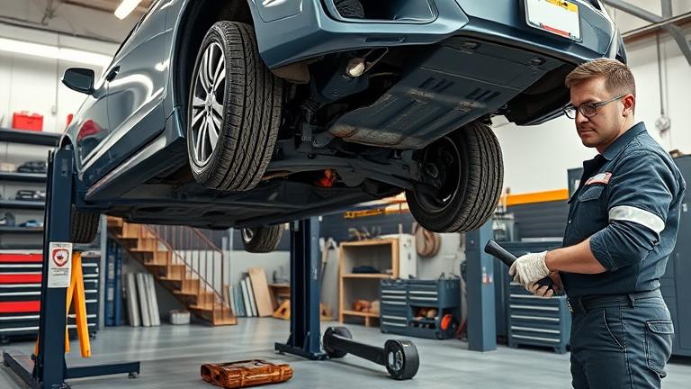 alt_text: Detail of mechanic replacing a car's rusted floor pan in a well-equipped garage.