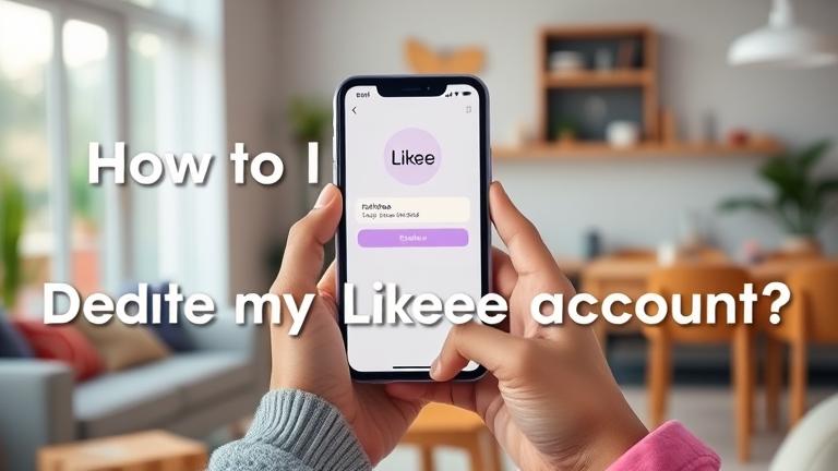 alt_text: Person with smartphone open to Likee app, featuring delete icon and text: "How do I delete my Likee account?"
