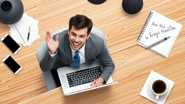 alt_text: Person reconnecting to AOL email at desk with coffee, notepad, smartphone—focused and relieved.