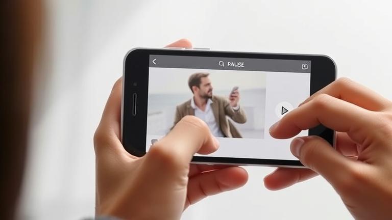 alt_text: Person using Instagram, focusing on pause button during a video tutorial.
