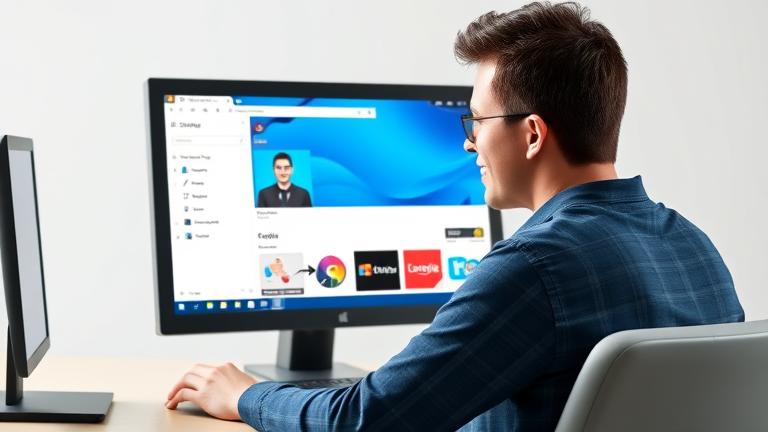 alt_text: Confident person using Windows 10 PC with Microsoft Store open, showing easy app purchase.