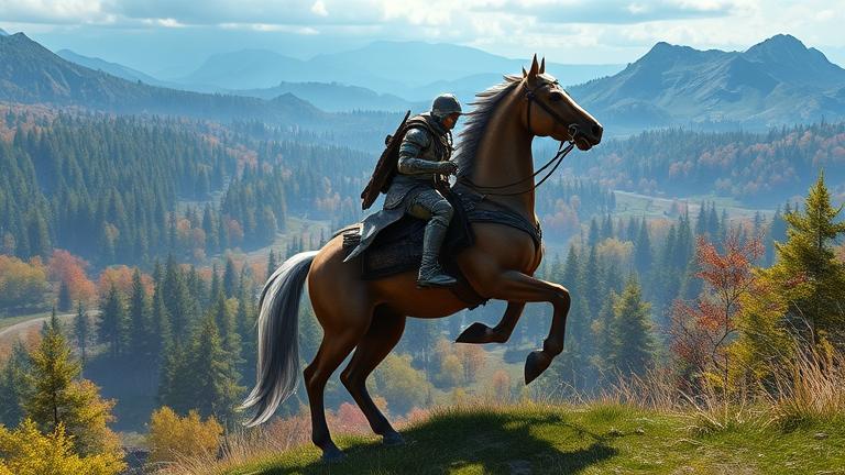 alt_text: Player riding a mount in ESO on Xbox One through lush landscapes, showcasing controls.