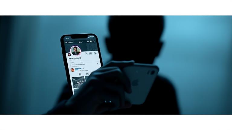alt_text: Smartphone showing Instagram with notifications, person browsing, hinting at social media secrets.
