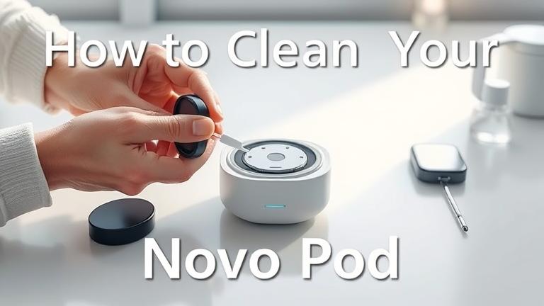 alt_text: Step-by-step guide to cleaning your Novo Pod with tools in a clean workspace.