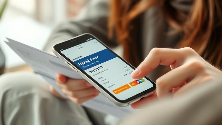 alt_text: Person reviewing their credit card or mobile app, focusing on a "Digital River charge" line.