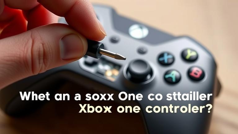 alt_text: Hand holds screwdriver near disassembled Xbox One controller with internal parts visible.