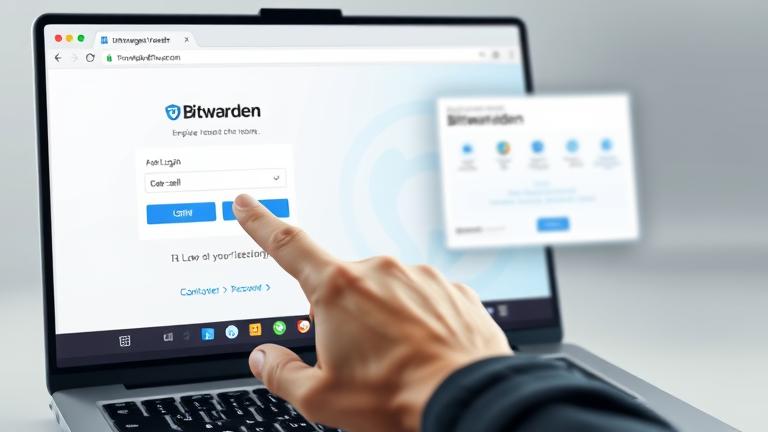 alt_text: User autofills login with Bitwarden on a secure, modern computer, highlighting ease and security.
