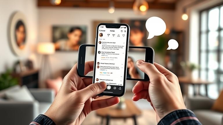 alt_text: Person's Instagram Live with chat, questions, and comments in a cozy, modern setting.