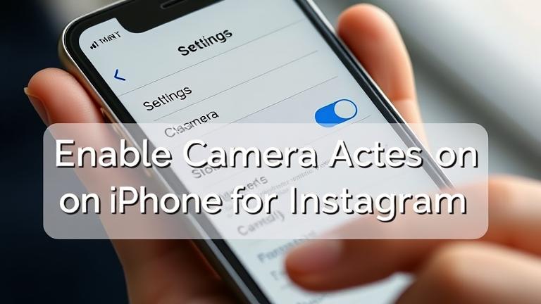 alt_text: iPhone Settings showing Camera access enabled for Instagram, with person holding the device.