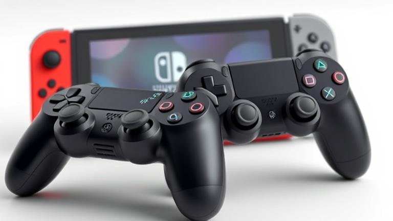 alt_text: PS4 controller pairing with Nintendo Switch, showing connection process and indicators.