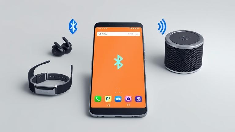 alt_text: Modern Android phone connected to multiple Bluetooth devices, showcasing seamless wireless connectivity.