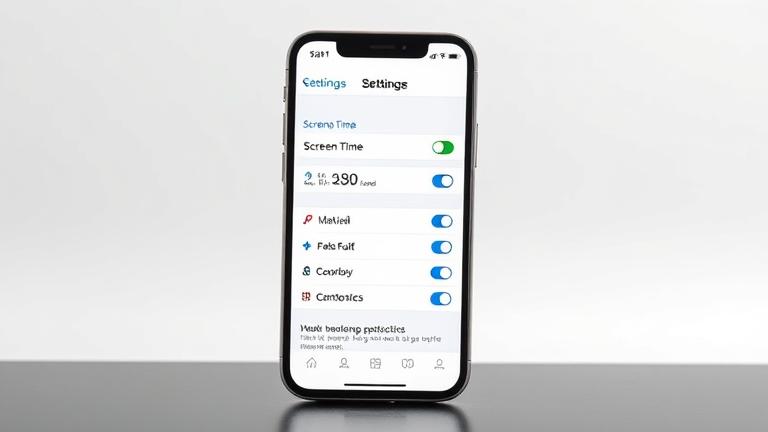 alt_text: iPhone Settings screen showing Screen Time usage stats with charts on a modern background.
