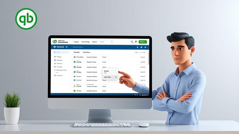 alt_text: Confident user deletes a transaction in QuickBooks Online, with logo and professional interface.