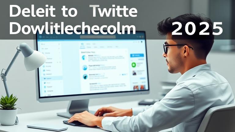 alt_text: Person at desk, contemplating deleting a social media account on a modern setup.
