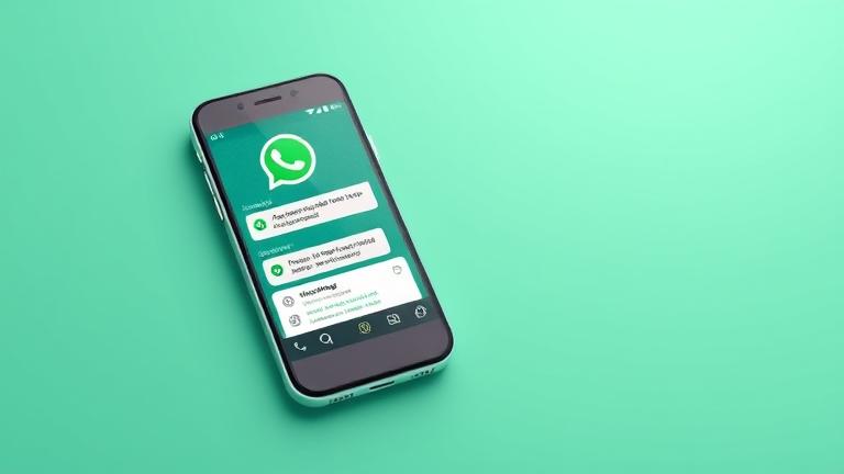 alt_text: Smartphone with WhatsApp chat and gear icon, illustrating automated message replies.
