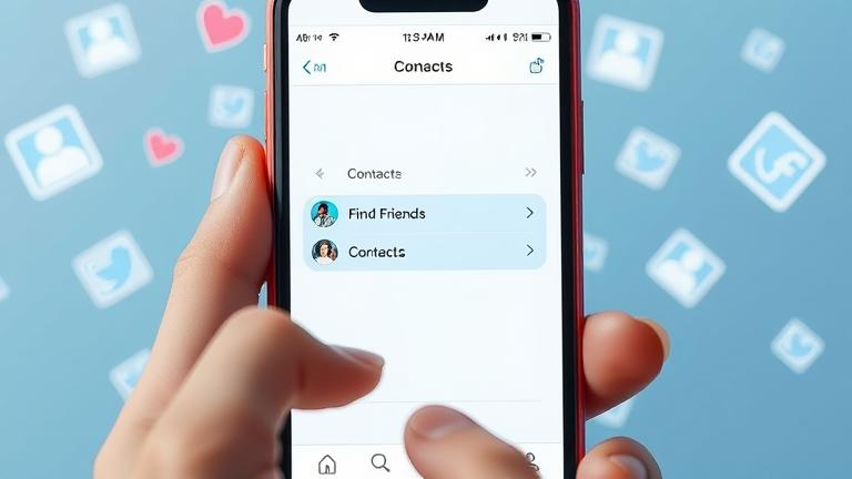 alt_text: Instagram screen with "Add Contacts," showing contact icons and a hand connecting, vibrant and modern.