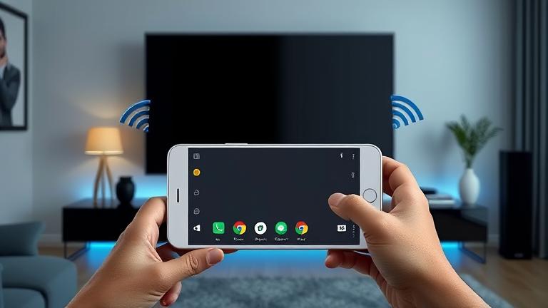 alt_text: Nexus 5X/5P mirroring to TV via wireless with cast icons in a modern, vibrant setting.