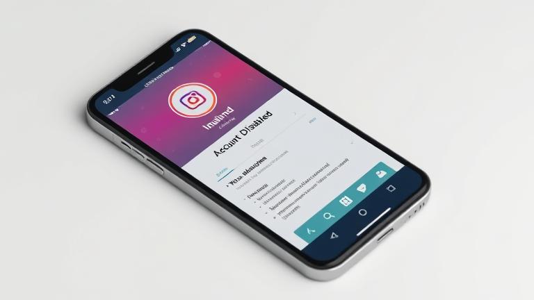 alt_text: Smartphone with Instagram app, showing "Account Disabled" message, symbolizing account deactivation.