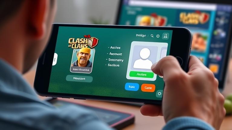 Smartphone showing Clash of Clans with an inactive account icon fading, amidst gaming elements.