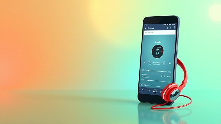 alt_text: Android phone displaying music settings, headphones, and audio wave symbols for hold music.