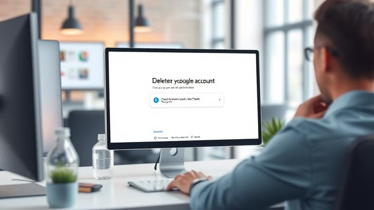 alt_text: Person considers deleting Google account, icons fading, symbolizing data removal.