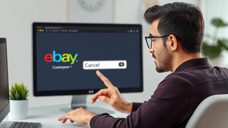 alt_text: Person helps eBay order cancel on device, focused and confident with clear interface.