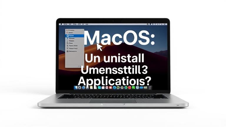alt_text: MacBook screen showing macOS Applications folder with delete icon and tutorial title.