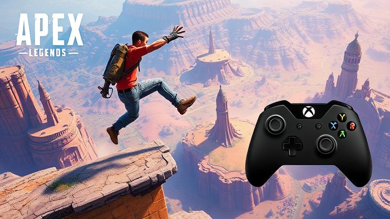 alt_text: Realistic Apex Legends Xbox cover showing a character wall-jumping on vibrant terrain.