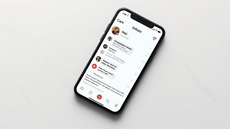 alt_text: Flat-lay of phone with Instagram inbox, privacy overlay, subtle swipe, modern aesthetic.