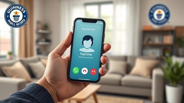 alt_text: Person on a long FaceTime call with a Guinness certificate in a cozy room background.