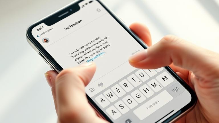 alt_text: Smartphone screen with caption showing line breaks, finger poised to tap 'Enter' in Instagram editor.