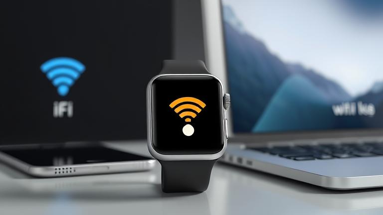 alt_text: Apple Watch with Wi-Fi icon next to a smartphone, highlighting independent Wi-Fi connection setup.