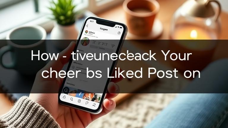 Alt_text: Smartphone showing Instagram profile with liked posts, held in cozy, trendy workspace.