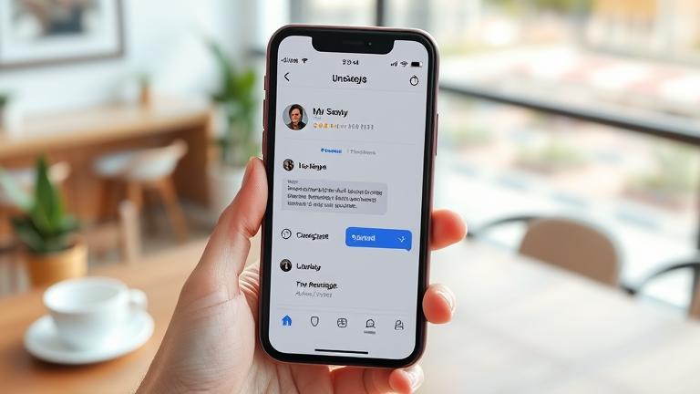 alt_text: Smartphone screen shows messaging app with unsent message notification in a cozy workspace.
