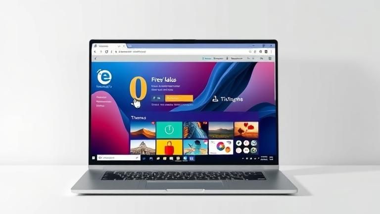 alt_text: Edge browser download page with colorful themes, cursor over "Get," digital personalisation.
